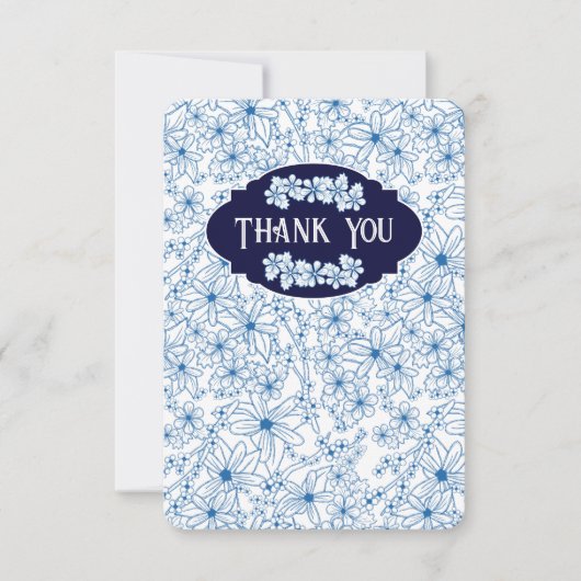 Personalized Name Blue Floral Pattern, Blank サンキューカード (正面)