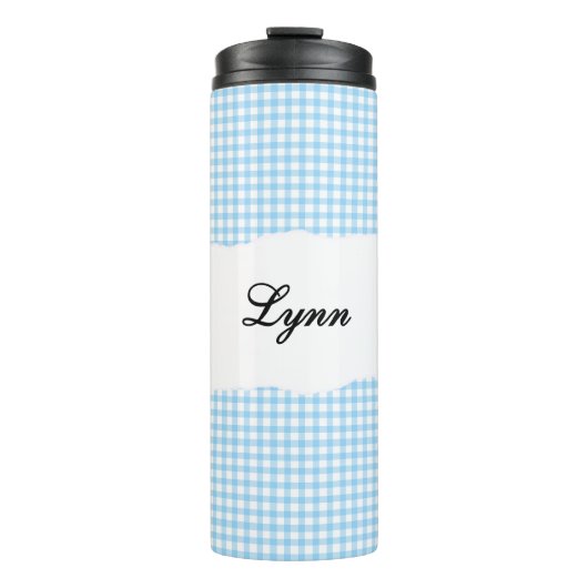 Personalized Name Blue Gingham Pattern タンブラー (正面)