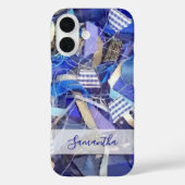 Personalized Name Blue White Lilac Abstract Stripe Case-Mate iPhoneケース (裏面)