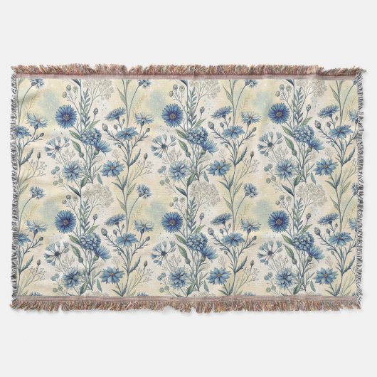 Personalized Name Blue Wildflowers スローブランケット (正面)