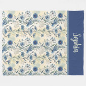 Personalized Name Blue Wildflowers フリースブランケット (正面(横))