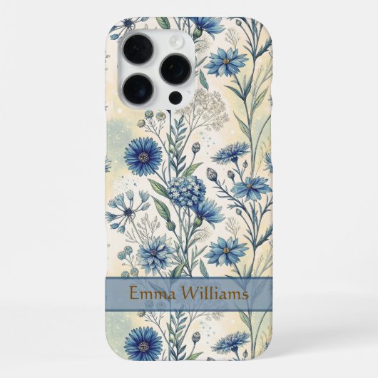 Personalized Name Blue Wildflowers iPhoneケース (裏面)
