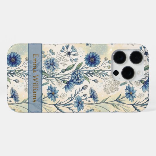 Personalized Name Blue Wildflowers iPhoneケース (裏面横)