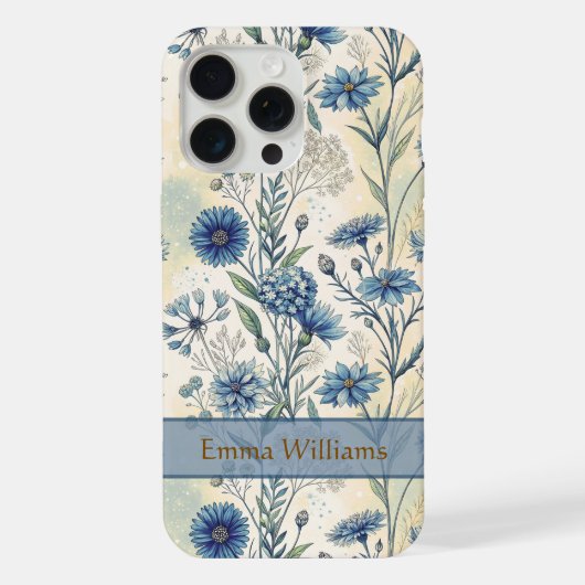 Personalized Name Blue Wildflowers iPhoneケース (裏面)