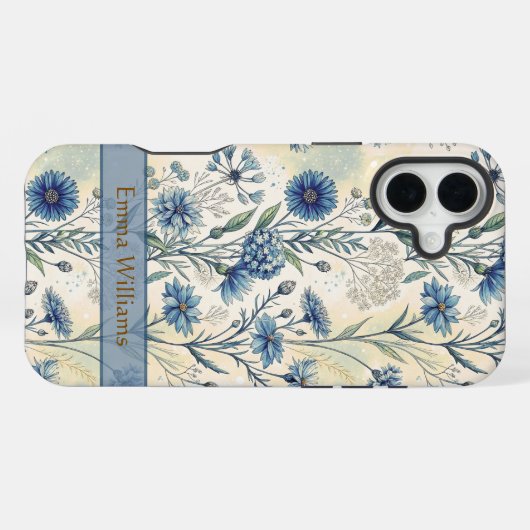 Personalized Name Blue Wildflowers iPhoneケース (裏面横)