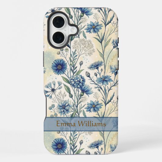 Personalized Name Blue Wildflowers iPhoneケース (裏面)