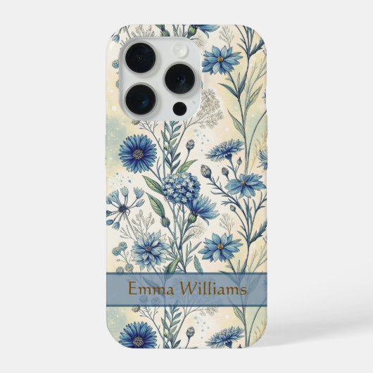 Personalized Name Blue Wildflowers iPhoneケース (裏面)