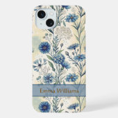 Personalized Name Blue Wildflowers iPhoneケース (裏面)
