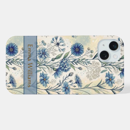 Personalized Name Blue Wildflowers iPhoneケース (裏面横)