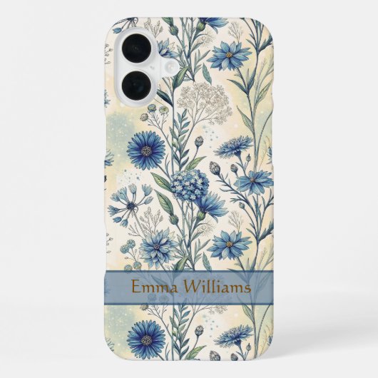 Personalized Name Blue Wildflowers iPhoneケース (裏面)