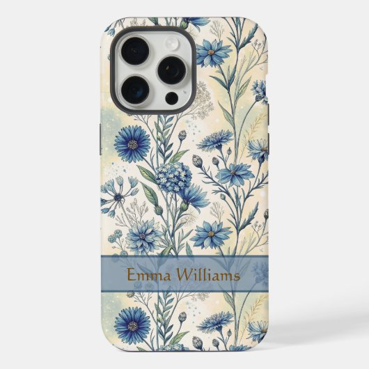 Personalized Name Blue Wildflowers iPhoneケース (裏面)