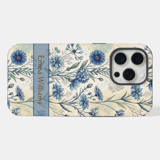 Personalized Name Blue Wildflowers iPhoneケース (裏面横)
