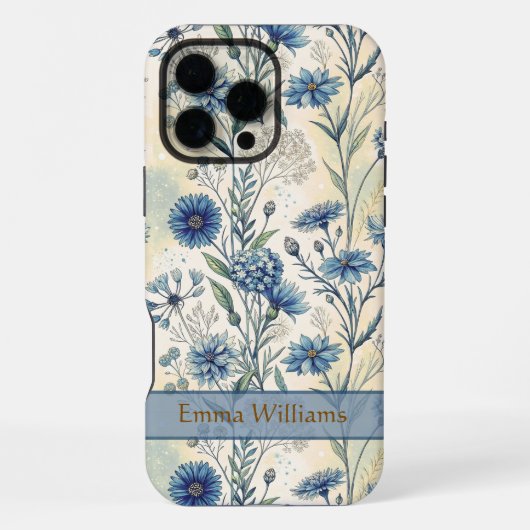 Personalized Name Blue Wildflowers iPhoneケース (裏面)