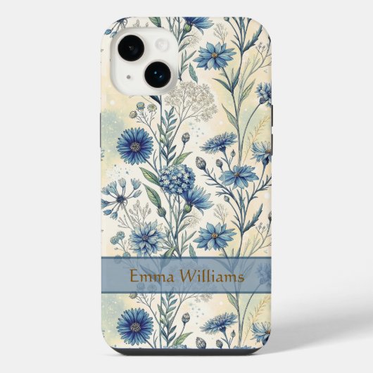Personalized Name Blue Wildflowers iPhoneケース (裏面)