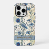 Personalized Name Blue Wildflowers iPhoneケース (裏面)