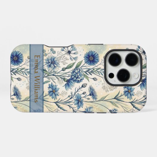 Personalized Name Blue Wildflowers iPhoneケース (裏面横)