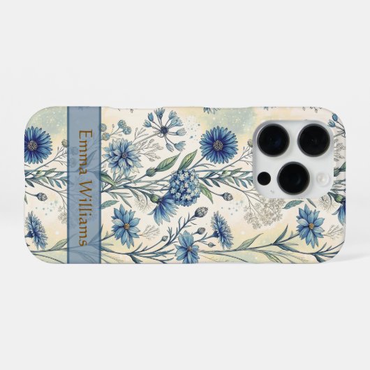 Personalized Name Blue Wildflowers iPhoneケース (裏面横)