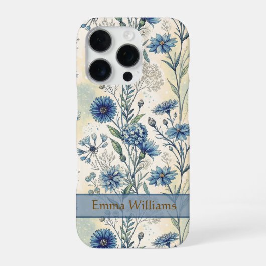 Personalized Name Blue Wildflowers iPhoneケース (裏面)