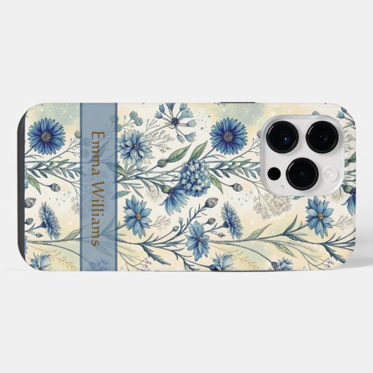 Personalized Name Blue Wildflowers iPhoneケース (裏面横)