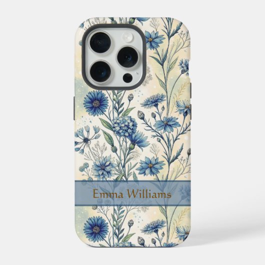 Personalized Name Blue Wildflowers iPhoneケース (裏面)