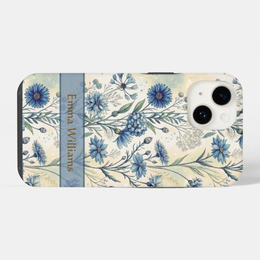 Personalized Name Blue Wildflowers iPhoneケース (裏面横)