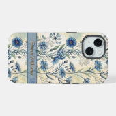 Personalized Name Blue Wildflowers iPhone 15ケース (裏面横)