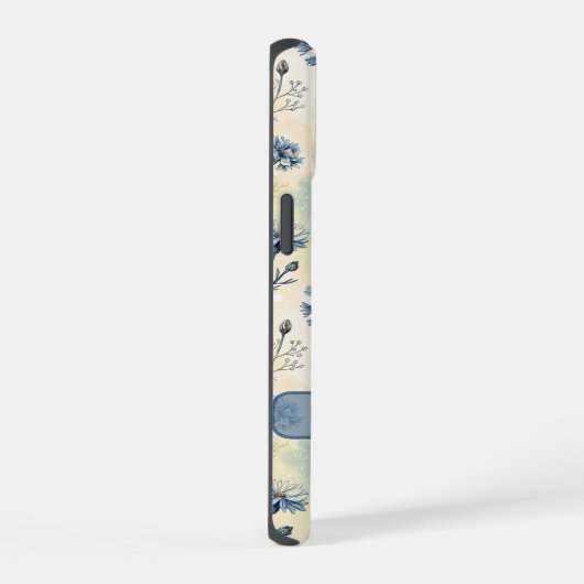 Personalized Name Blue Wildflowers iPhone 15ケース (右側面)