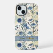 Personalized Name Blue Wildflowers iPhone 15ケース (裏面)
