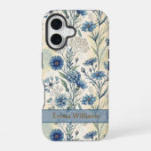 Personalized Name Blue Wildflowers iPhone 16ケース (裏面)