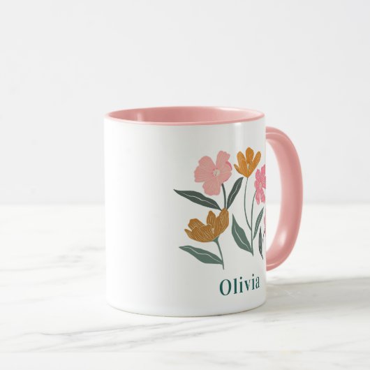 Personalized Name Botanical Illustrated Bridesmaid マグカップ (正面右)