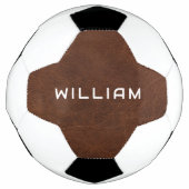 Personalized Name Brown Leather Texture サッカーボール (正面)