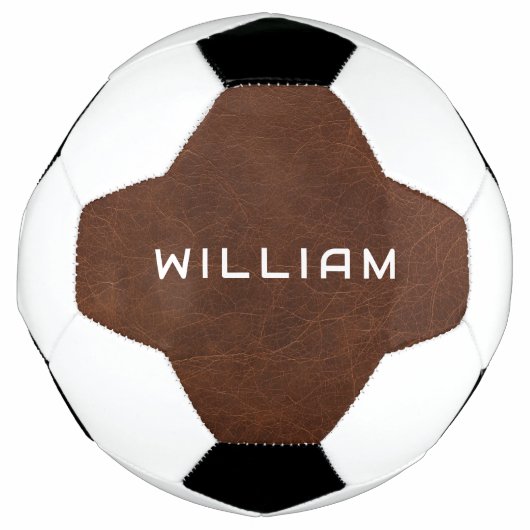 Personalized Name Brown Leather Texture サッカーボール (正面)