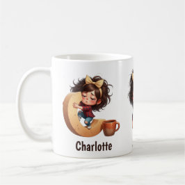 Personalized Name & C Sleepy Morning Plaid Charact コーヒーマグカップ