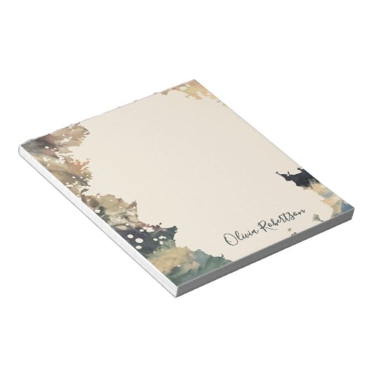 Personalized Name Calligraphy Boho Watercolor Fall ノートパッド (アングル)