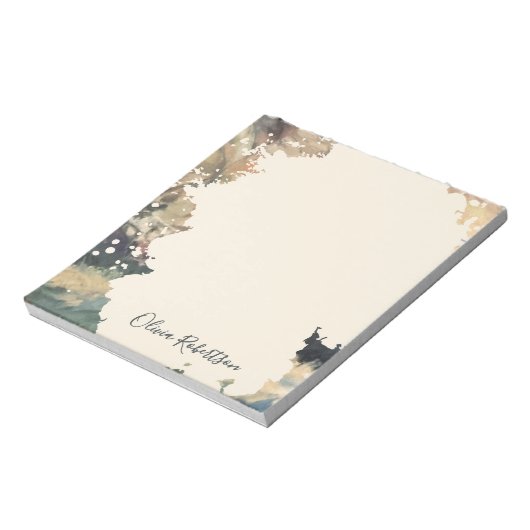 Personalized Name Calligraphy Boho Watercolor Fall ノートパッド (回転)