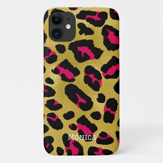 Personalized Name Chic Gold Glitter Black Leopard  Case-Mate iPhoneケース (裏面)