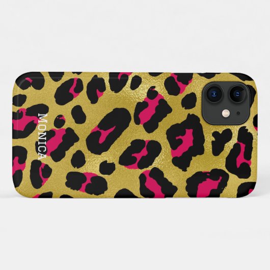 Personalized Name Chic Gold Glitter Black Leopard  Case-Mate iPhoneケース (裏面(横))