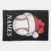 Personalized Name Christmas Baseball Santa Hat キッチンタオル (横)