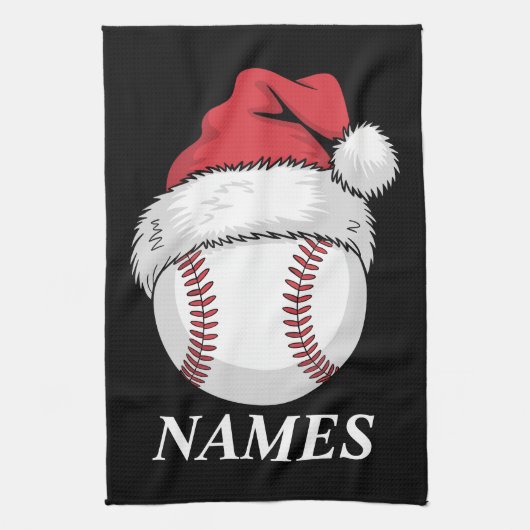 Personalized Name Christmas Baseball Santa Hat キッチンタオル (縦)