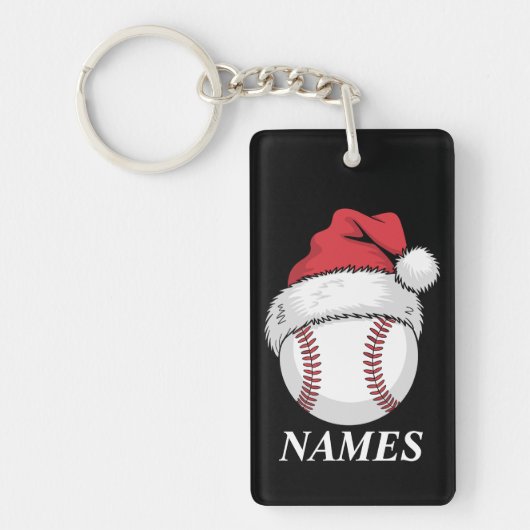 Personalized Name Christmas Baseball Santa Hat キーホルダー (正面)