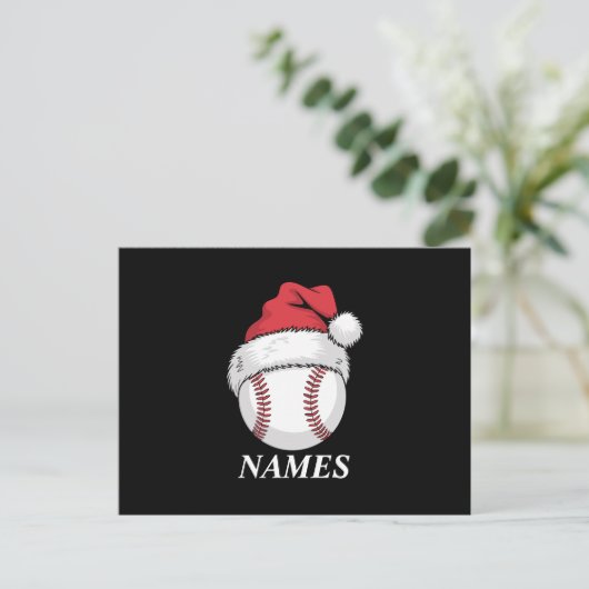 Personalized Name Christmas Baseball Santa Hat シーズンポストカード (スタンド正面)