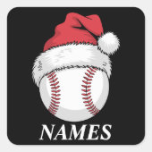 Personalized Name Christmas Baseball Santa Hat スクエアシール (正面)