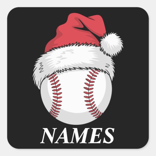 Personalized Name Christmas Baseball Santa Hat スクエアシール (正面)