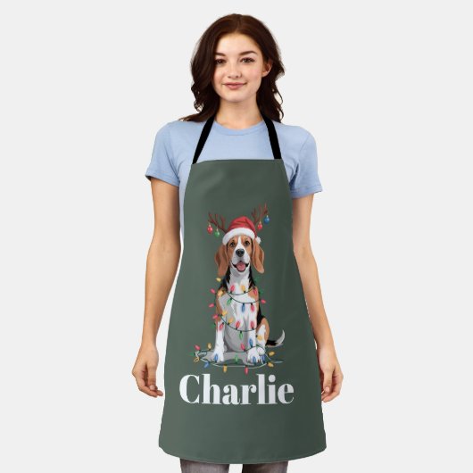 Personalized Name Christmas Beagle Dog Lover エプロン (着用した状態)