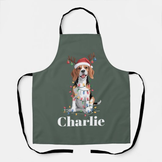 Personalized Name Christmas Beagle Dog Lover エプロン (正面)