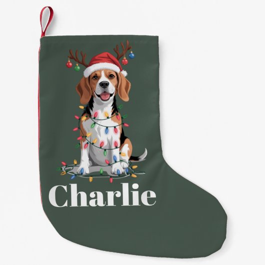 Personalized Name Christmas Beagle Dog Lover スモールクリスマスストッキング (正面)