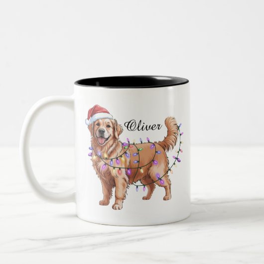 Personalized Name Christmas Golden Retriever Dog  ツートーンマグカップ (左)