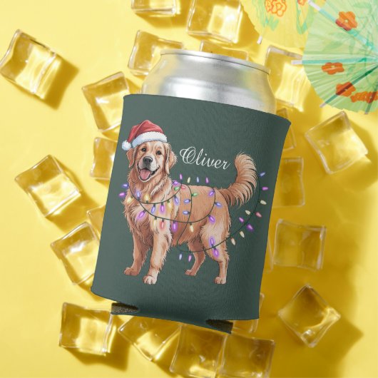 Personalized Name Christmas Golden Retriever Dog  缶クーラー (インサイチュ 夏)