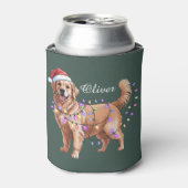 Personalized Name Christmas Golden Retriever Dog  缶クーラー (缶正面)