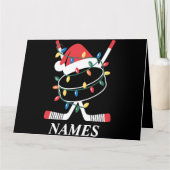 Personalized Name Christmas Hockey Xmas Santa Hat カード (正面)